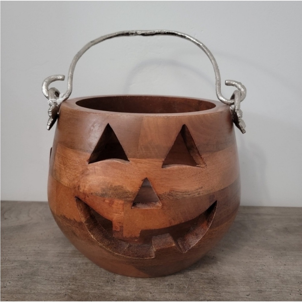 Martha Stewart Small Wooden Jack O Lantern Candy Bowl